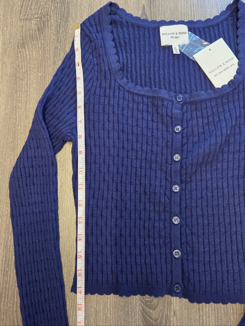 Navy Ribbed Button-Front Top - Picture 2 of 6